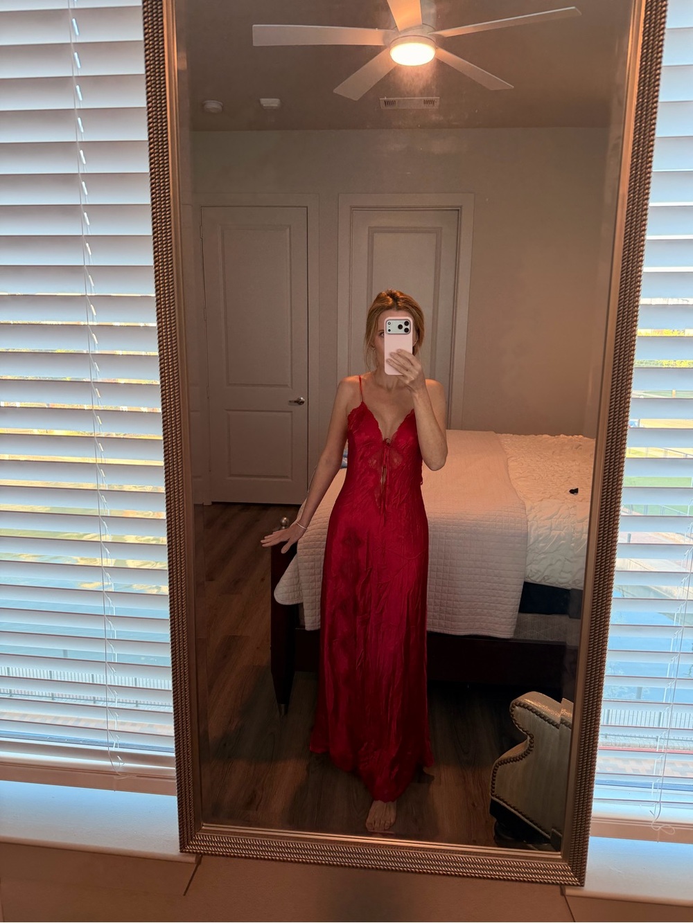 Victoria's Secret Red Lace-Front Maxi Slip Dress